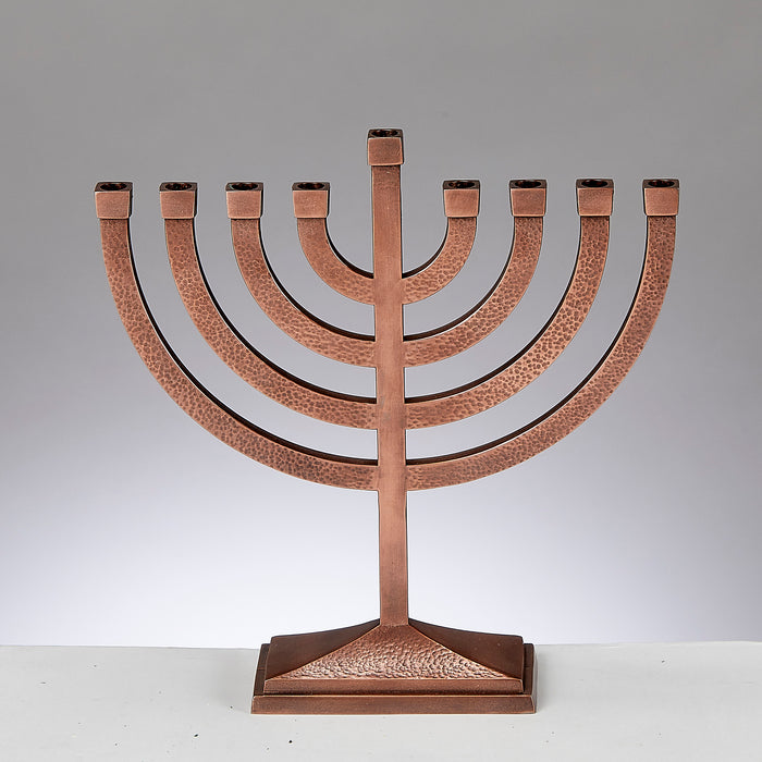 Traditional Aluminum Hammered Chanukah Menorah Copper Finish Non-Tarnish