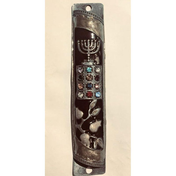 Choshen & Menorah Floral Embellished Enamel Mezuzah Kosher Parchment included