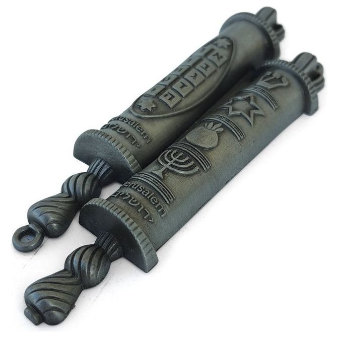 Dual Chamber Jewish Symbols Pewter Mezuzah Kosher $50 Parchment included