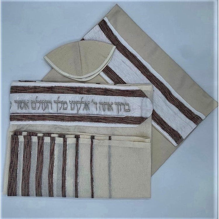 Rikmat Elimelech Embroidery Designer Tallit Tallis Set of 3 Purple Stripes Made in Israel