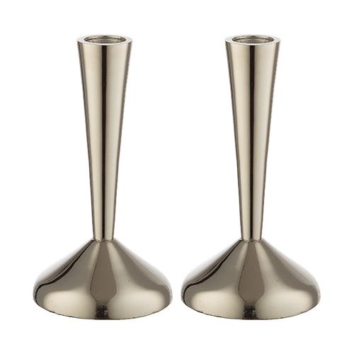 Back order Modern Designer Shabbat Candlesticks 6.5" Nickel Finish  Back Order only