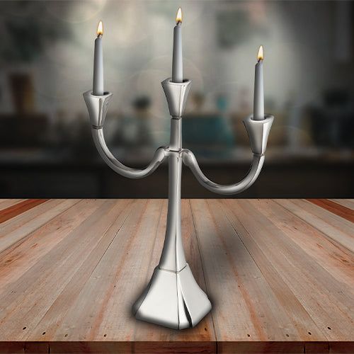 Modern Design Aluminum Candelabra Shabbat 3 Branch Candle Holder 13.7"