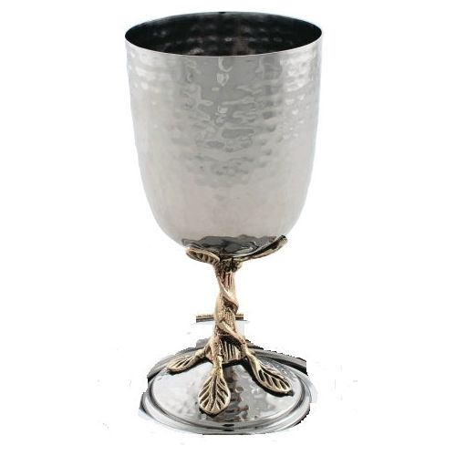 Hammered Stainless Steel Kiddush Cup / Goblet 6.75"