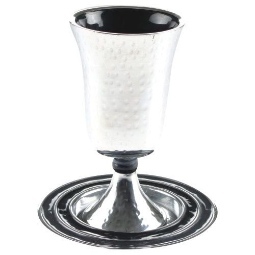 Hammered Aluminum & Enamel Kiddush Cup Goblet with Tray Available in Blue