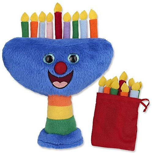 Chanukah Toy Plush Musical Menorah with 9 Candles and Pouch Plays 2 Hanukkah Songs 7 1/2" H