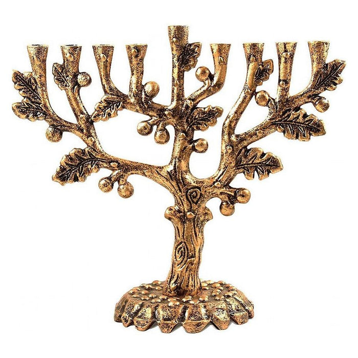 Artistic Olive Tree Metal Chanukah Menorah 9" high  in Antique Gold