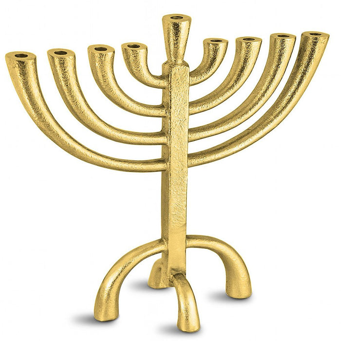 Transitional Chanukah Menorah with Modern Rough Finish in Gold