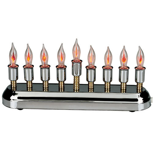 Contemporary Highly Polished Chrome Plated Electric Menorah Flickering Bulbs Designed by Michelle Baruch