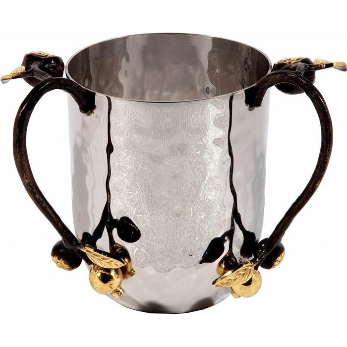 Hammered Metal Washing Cup with Pomegranate Branches for Netilat Yadaim By Emanuel