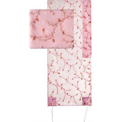 sold out Designer Pink Floral Embroidery Organza Women's Tallit / Prayer Set By Emanuel