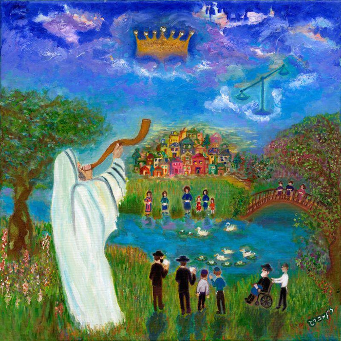 Tashlich at the Lake Scene Large Vinyl Jewish ART Poster By Rivka Lmberg 36" x 36"