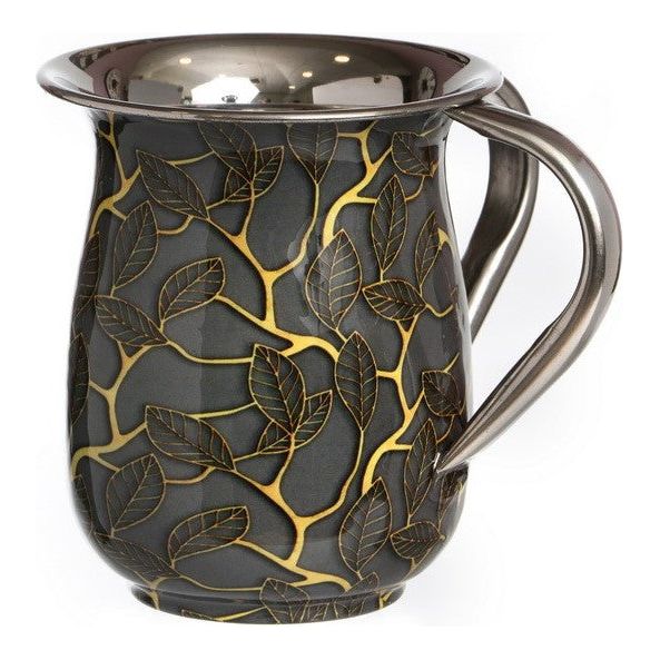 Netilat Yadaim Washing Cup Golden Tree Leaves Stainless Enamel