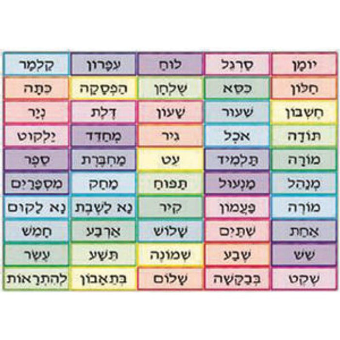 Useful Hebrew Words Signs Cut-Out Educational Poster  27" x  19" Letters / Vowels