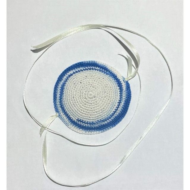 Baby Boy Knit Kippah Crochet Yarmulke in White & Blue Mélange Custom Hand Made Great for Brit Milah