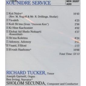 Kol Nidre Service Cantor Richard Tucker Jewish Music CD