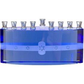 Blue Ice Crystal Chanukah Menorah Hand Made Comes in a Gift Box