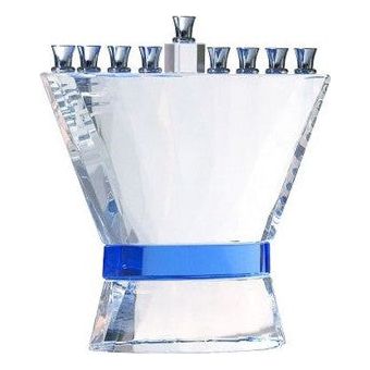 Blue Ribbon Crystal Chanukah Menorah Hand Made Comes in a Gift Box