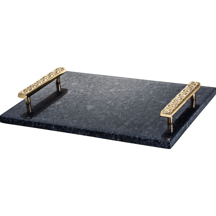 MARBLE CHALLAH BOARD BLACK WITH GOLD HANDLE