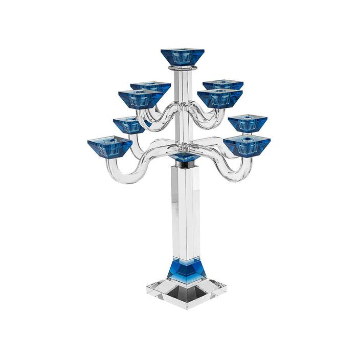 Blue Crystal 9 Branches Shabbat Candelabra Candleholder Height: 19.5"