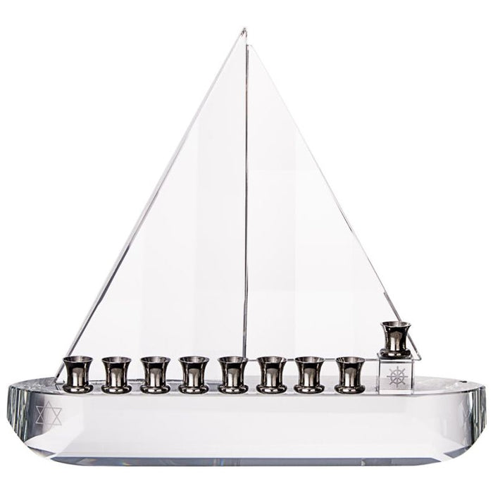 Sailboat Crystal Chanukah Menorah  7" x 8" Great Wedding Gift!