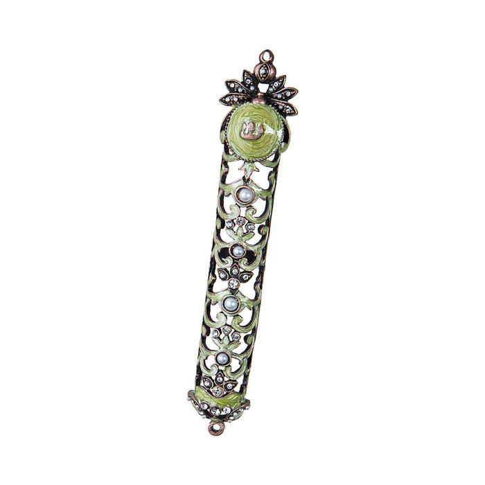 Jeweled Lime Enamel Mezuzah Kosher Parchment Included