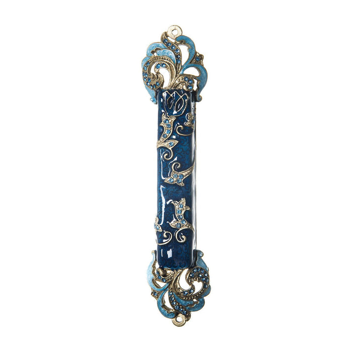 Blue Lilies Gemstone Enamel Mezuzah Kosher Parchment included