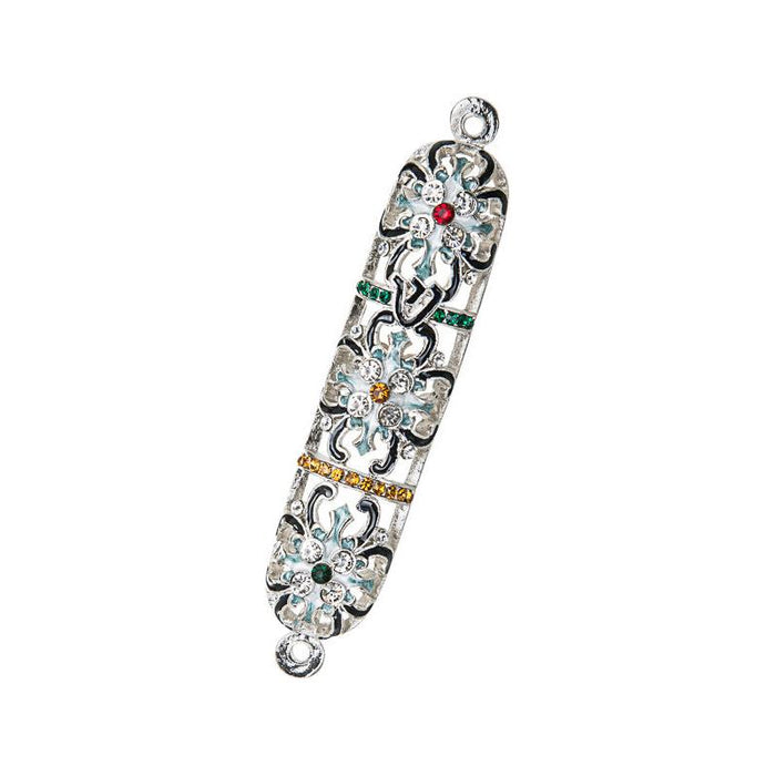 Multicolor Jeweled Silver 5" Mezuzah Kosher Parchment included