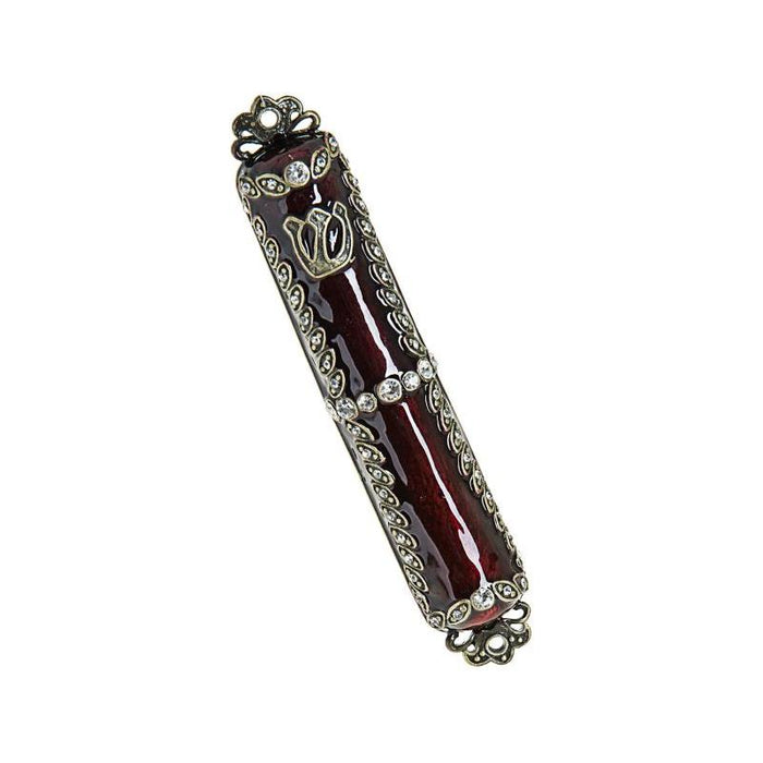 Jewelled Burgundy Enamel Mezuzah Kosher $50 parchment included