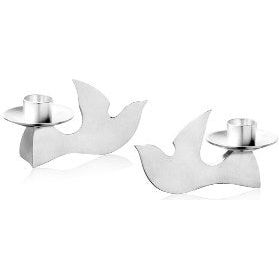 Contemporary Sterling Silver Plated "YONA - DOVE" Shabbat Candlesticks Design by A. Binstead
