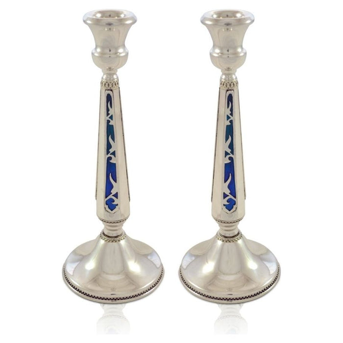 30% off 8.25" Classic Enamel 925 Sterling Silver Shabbat Candlesticks Hand Made in Israel by NADAV