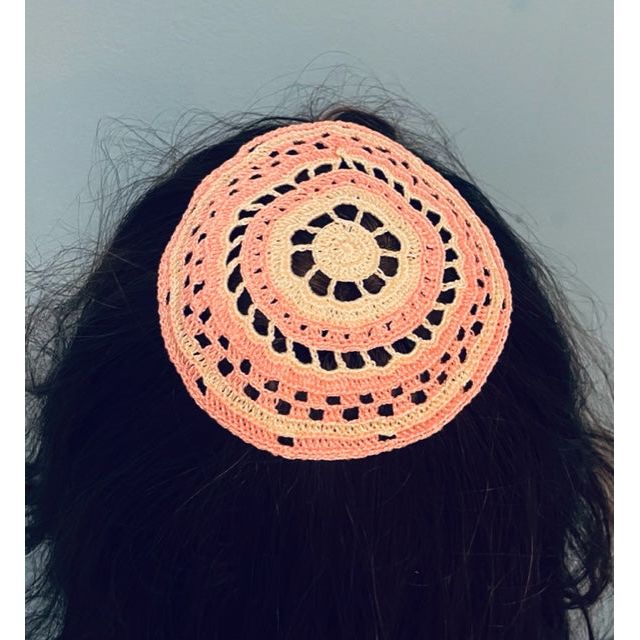 Ladies Women's Lace Crochet Hair covering Custom Hand Made Knit Kippah Yarmulke 5.5" One-of -a kind