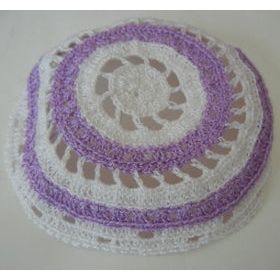 Ladies Girls Bat Mitzvah Kippah Hair covering White Lilac Crochet Lace Knit Hand Made Design vary