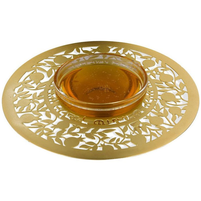 Laser Cut Pomegranates Designer Stainless in Gold By Dorit Judaica, Jerusalem