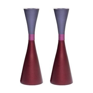 Artistic Anodized Aluminum Shabbat Ring Candlesticks in Pink Burgundy Purple