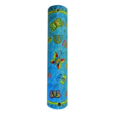 Children's Hand Painted Small Wooden Mezuzah Butterflies Kosher parchment included