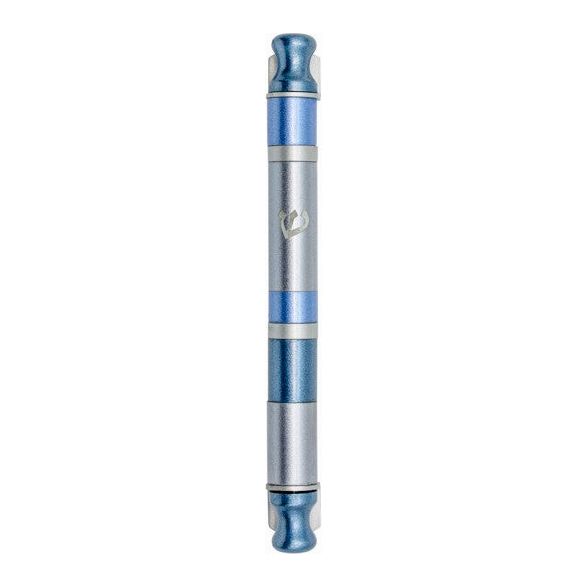 Anodized Cylinder Mezuzah By Emanuel Wide Stripes in Blue Silver Kosher $50 Parchment included