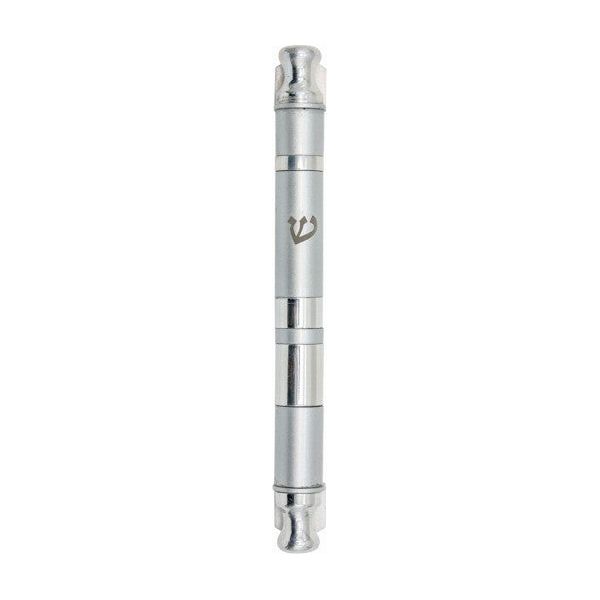 Anodized Cylinder Mezuzah By Emanuel Wide Stripes in Grey Silver Kosher $50 Parchment included