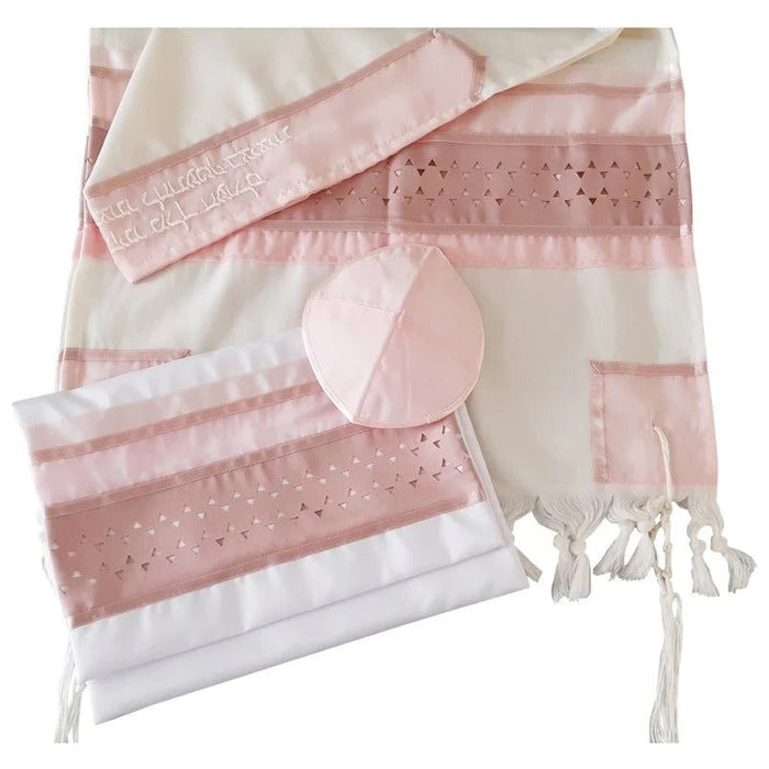 BACK ORDER ONLY  Laser Cut Pink Magen David Wool Tallit for Girls by Galilee Silks Israel