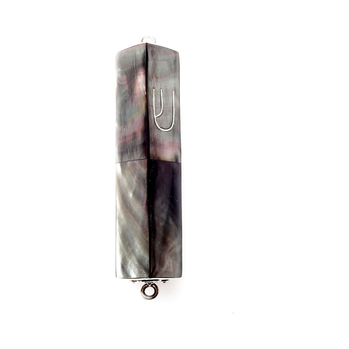 Designer BLACK MUSSELL SHELL TRIANGLE AND STERLING SILVER MEZUZAH 3" Kosher Parchment included