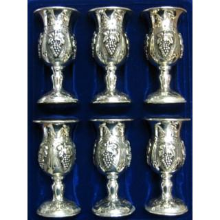 925 Sterling Silver Kiddush Cups Mini Goblets Set of 6 Made in Israel By Hadad Bros.