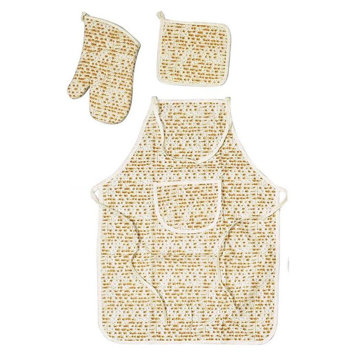 Passover Matzah Designed Apron, Potholder and Oven Mitt Set