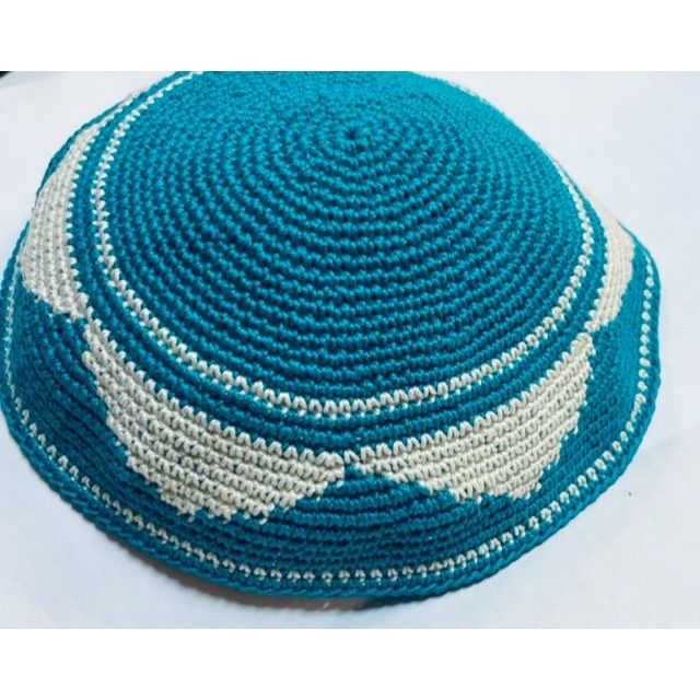 Custom Made 100% cotton Kippah Yarmulke Star of David in Turquoise