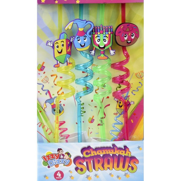 Joyous Chanukah Symbols Straws Set of 4