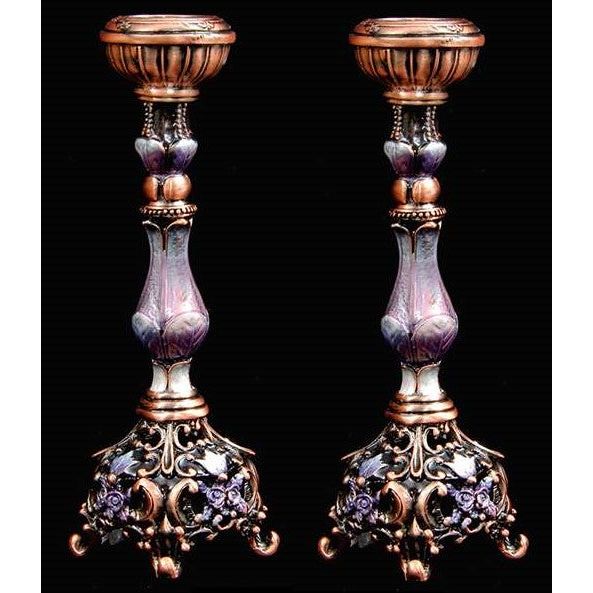 Jeweled Shabbat Candlesticks / Shabbos Candleholders in Purple Lavender 5.5"