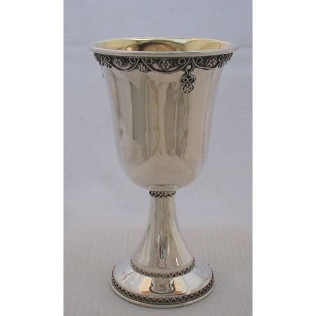 925 Sterling Silver Filigree Kiddush Cup / Goblet By Shevach Bros 4.5" x 2.75" Hand Made in Israel