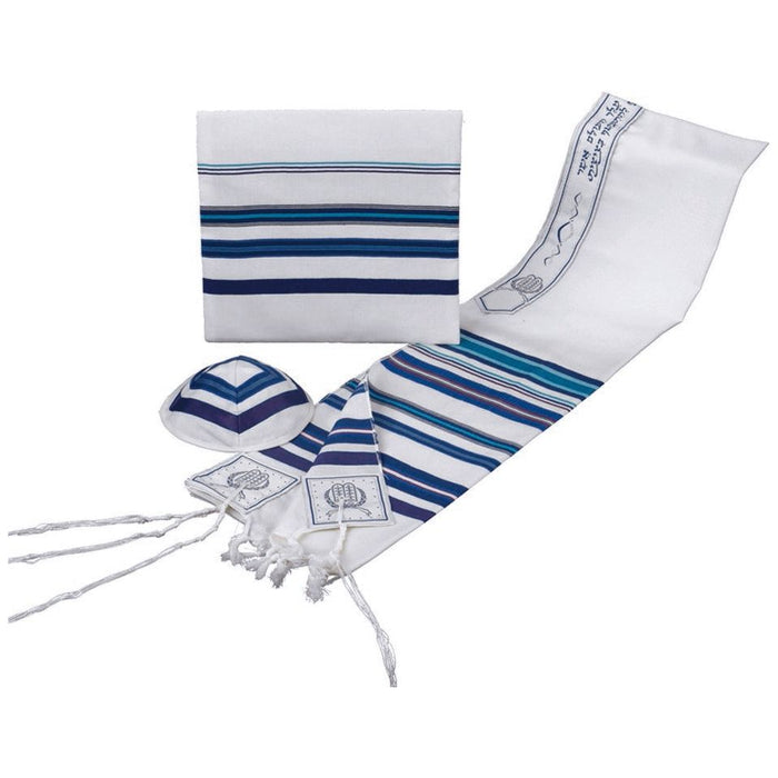 Bnei Or Multicolored Blue Stripes Wool Tallit available in many sizes
