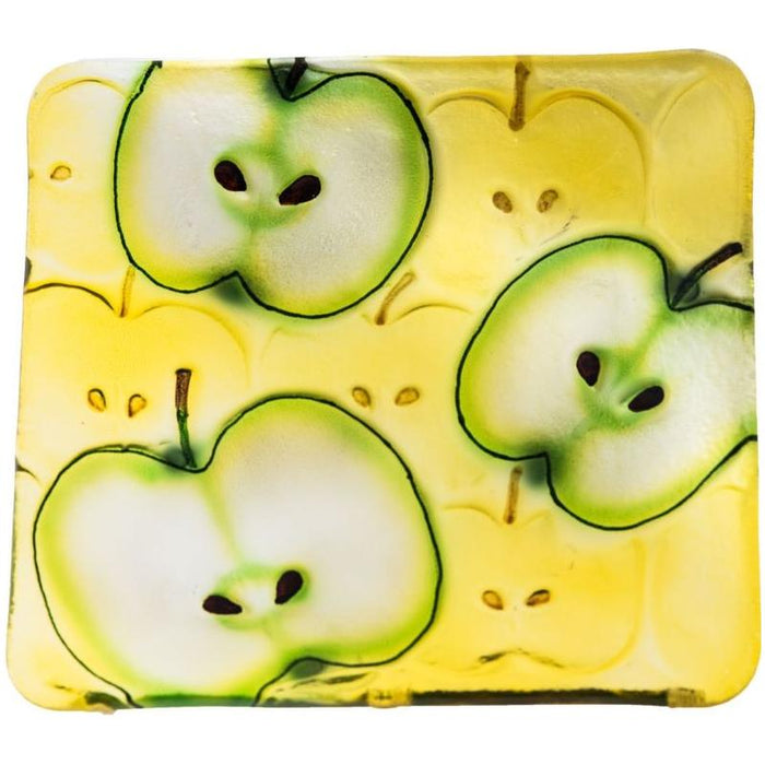 Apples Glass Square Plate Dish for Rosh HaShana 8.25" x 8.25"