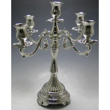 5 Branch Shabbat Candleholder Candelabra Silver Plated