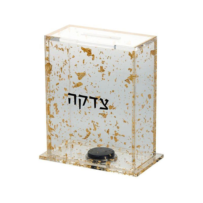 Golden Flakes Lucite Contemporary Design Tzedaka Charity Box