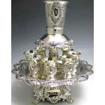 8 Cups Silver Plated Kiddush Fountain on Base